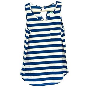 Striped Blue and White Keyhole Tank Top